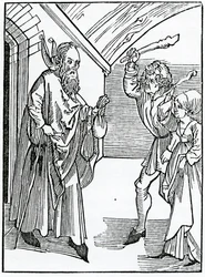 folyssheの子供たちのyt worshyp natフェーダーとモデラー、1874年に発行された版のAlexander Barclayの英語の翻訳「The Ship of Fools」からのイラスト